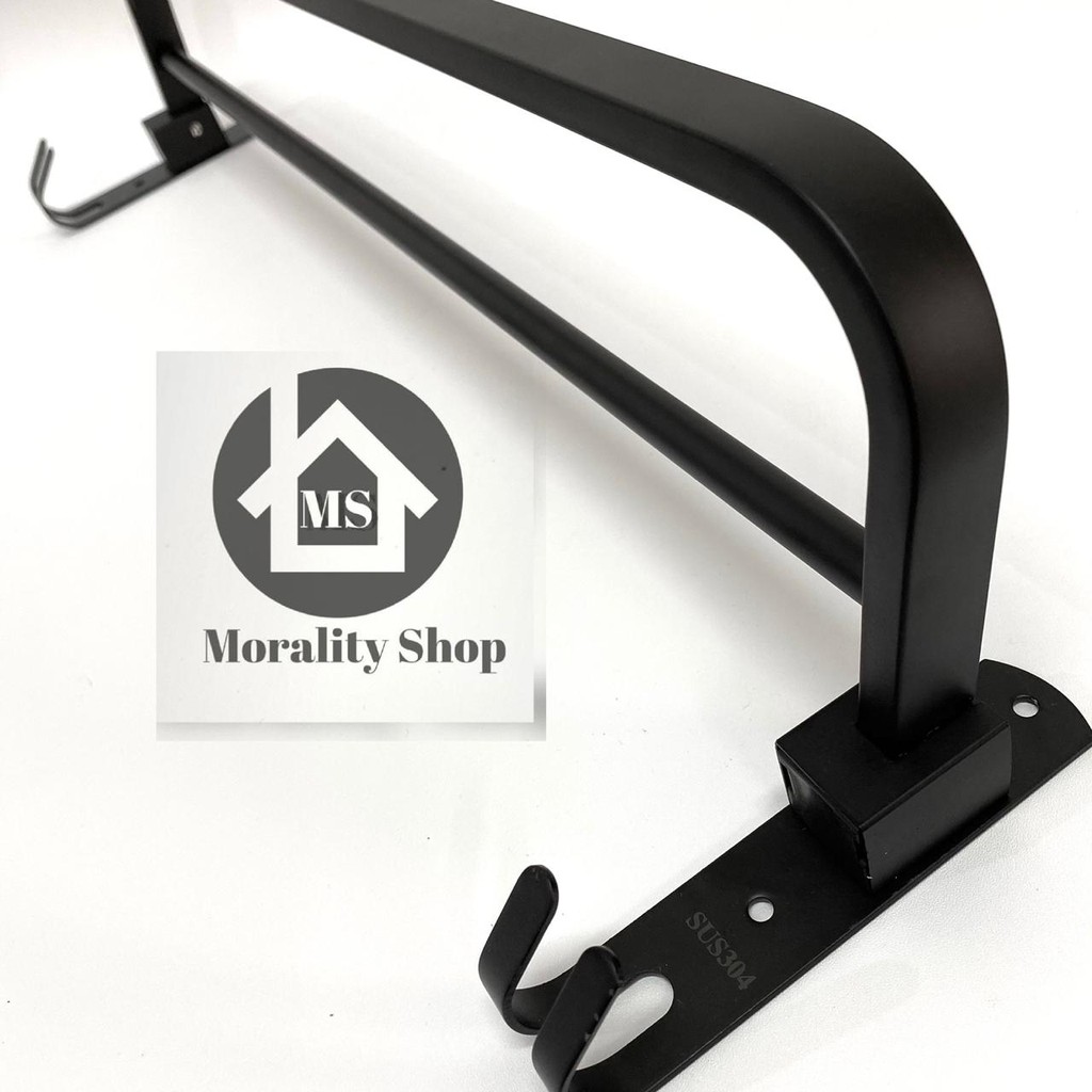 Rak Handuk HITAM Stainless 304 Lipat 2 Susun - Gantungan handuk black towel rack holder A20