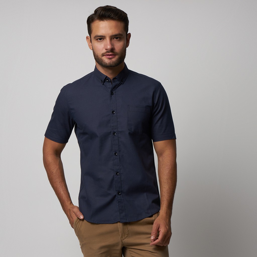 Kemeja Cowok Polos Pria Tangan Pendek Navy Premium Quality Sigarate Slimfit Casual Kantoran Trendy