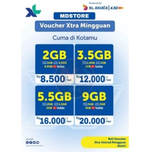 Voucher Murah XL 2GB 3,5GB 5,5GB 9GB mingguan INJECT/ISI ULANG/TEMBAK KUOTA