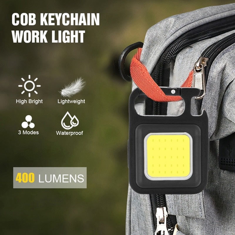 Lampu Senter LED COB Mini Multifungsi USB Rechargeable Dengan Gantungan Kunci Untuk Outdoor / Camping / Memancing