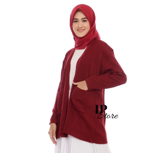 Long Cardigan Rajut Belle Saku Dua / Cardigan Belle Rajut Long Outer Wanita