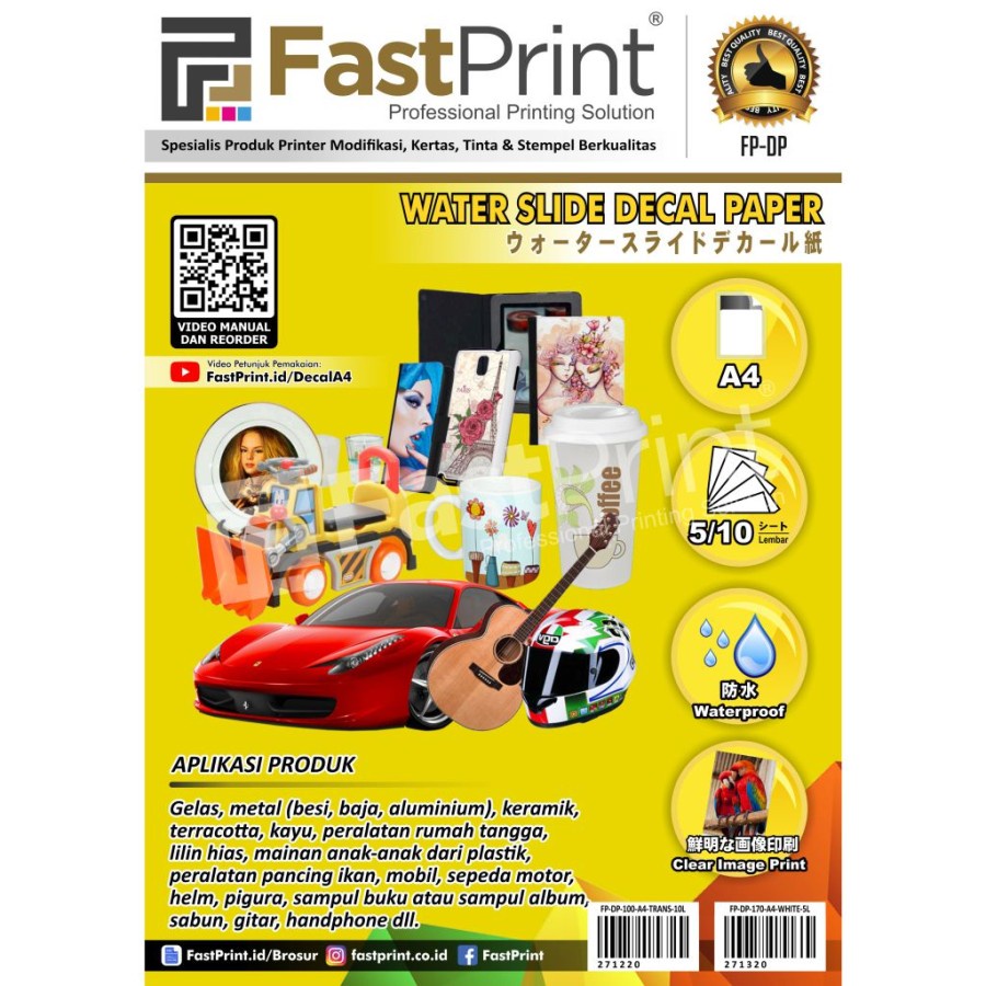 

Kertas Water Slide Decal Paper Ukuran A4 100 Gram ( 10 lembar)