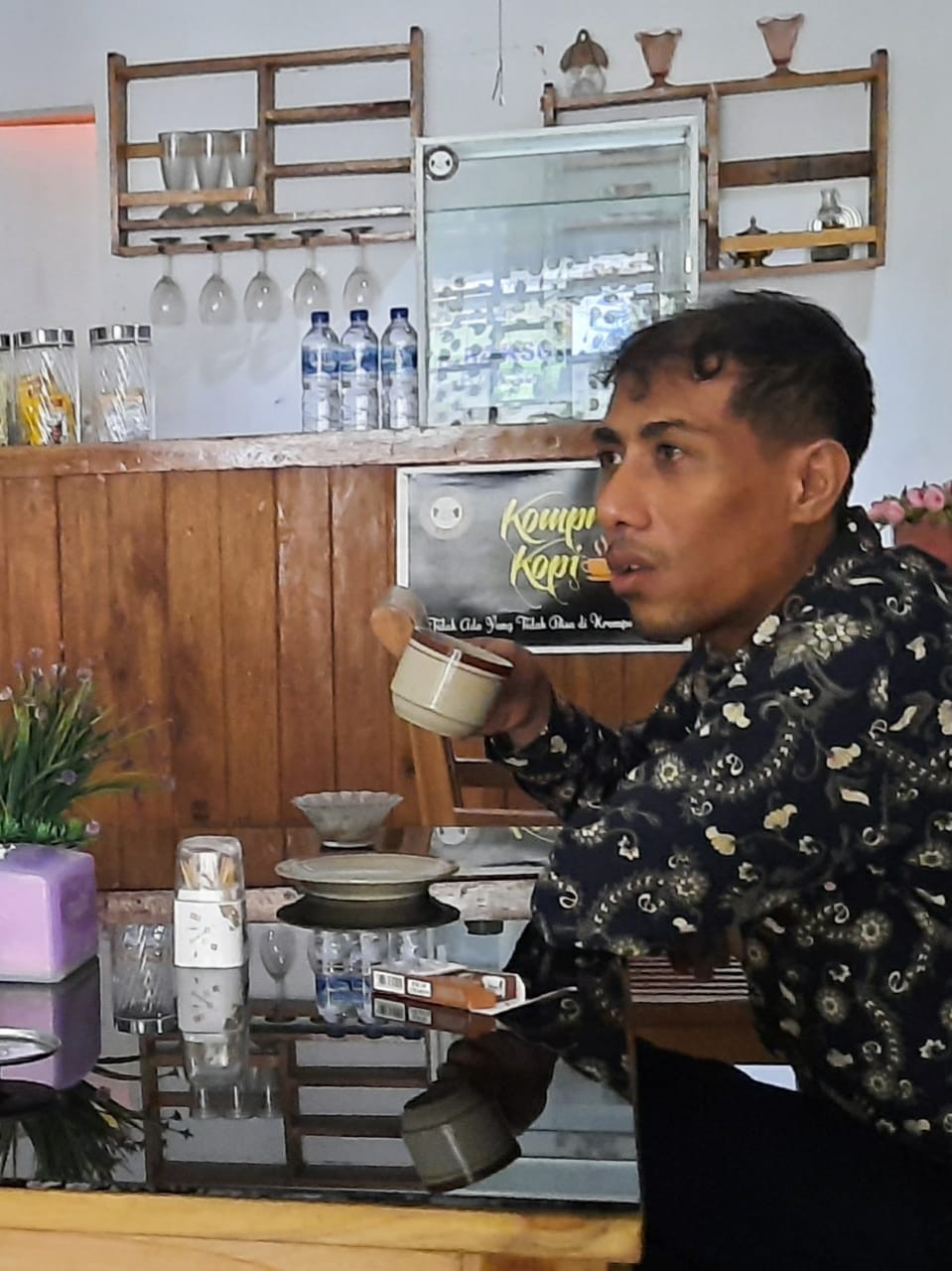 [gridline - Ls028 Black Orange & Navy Green] Kemeja Batik Pria Katun Lengan Panjang Slimfit