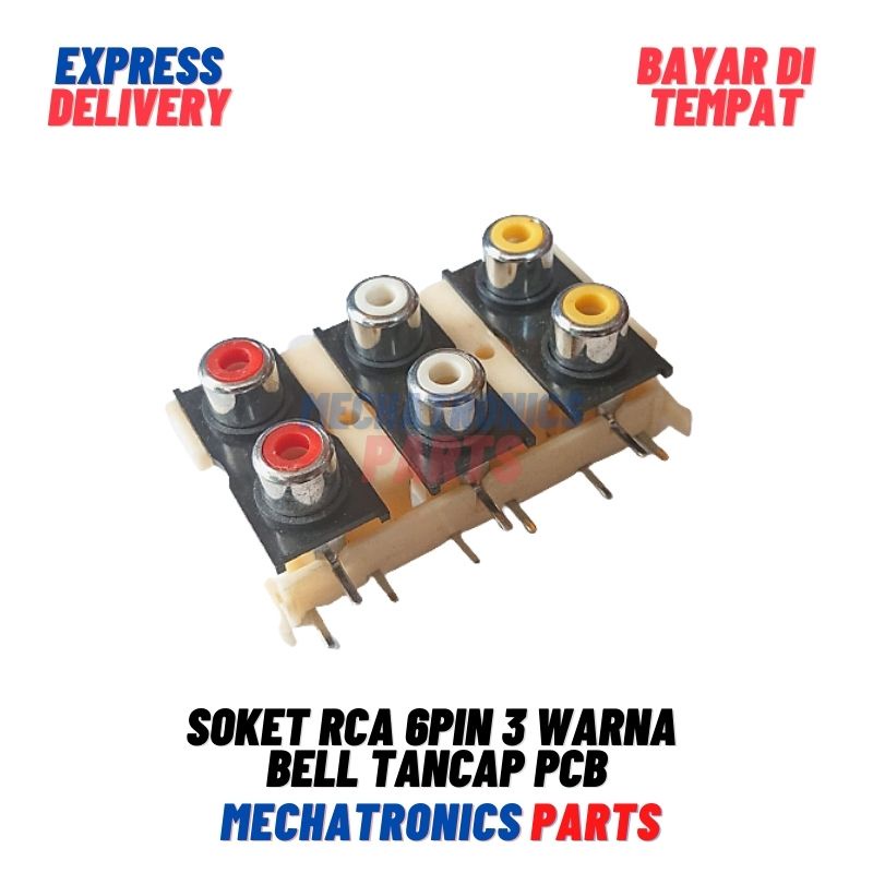 SOKET RCA 6PIN 3 WARNA BELL TANCAP PCB SOCKET RCA