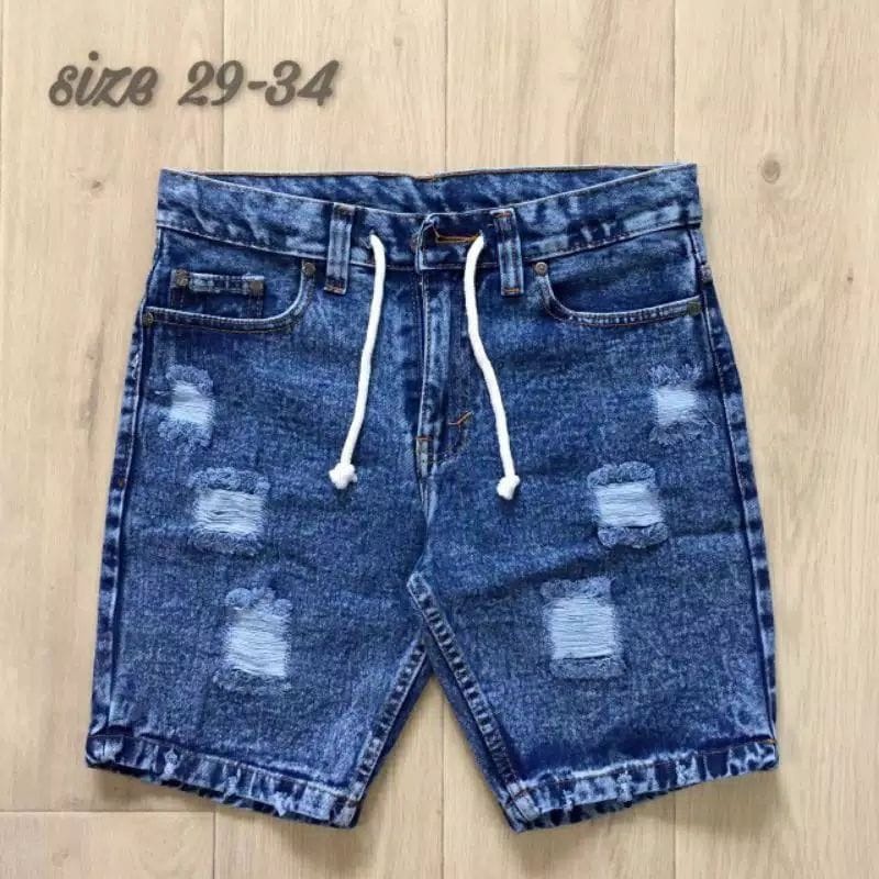 CELANA PENDEK JEANS SOBEK TALI KOLOR RAWIS/CELANA DISTRO PRIA RAWIS