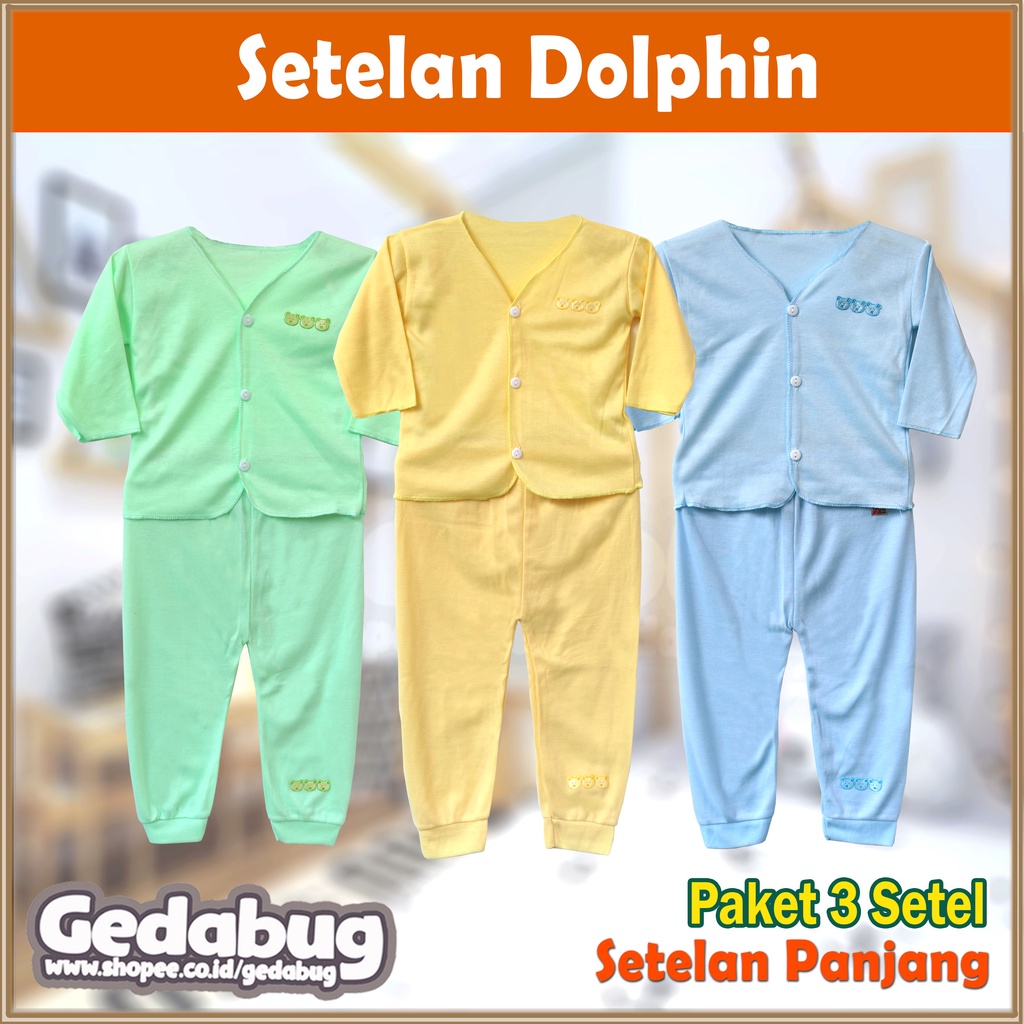 Paket 3 Setel_ Setelan Bayi Dolphin PANJANG | Baju Tidur Bayi Anak New Born