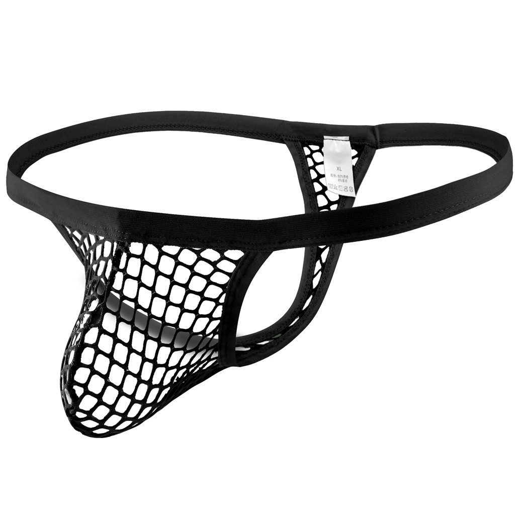 Jual Plus Size Mesh Mens Panties Hollow Low Waist Sexy Lingerie See Through Sexy Underwear 2274