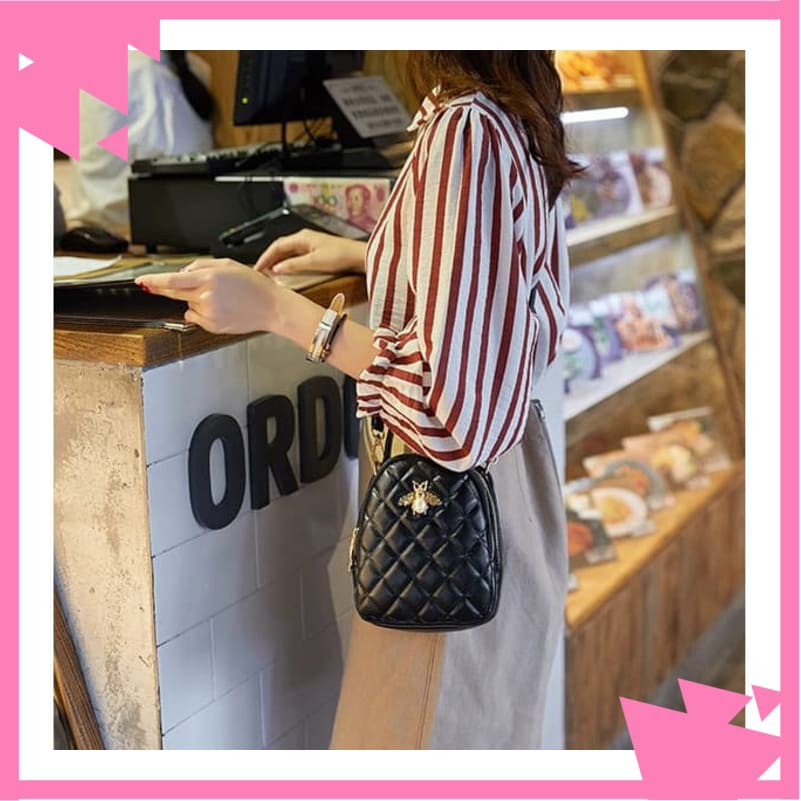 TS99 KOREAN HIGH QUALITY BLACK QUEEN BEE SLING BAG TAS SELEMPANG