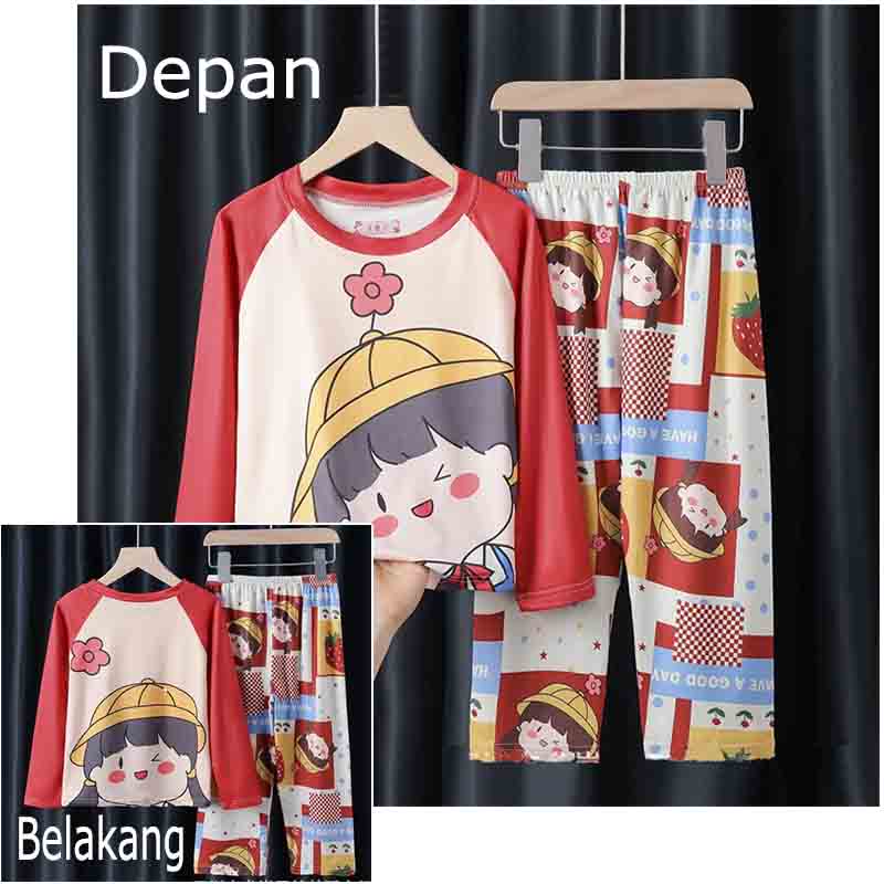 【Happy Baby】3-11Tahun Piyama Setelan Baju Tidur Anak Perempuan Cewek Karakter Lengan Panjang Celana Panjang S-03