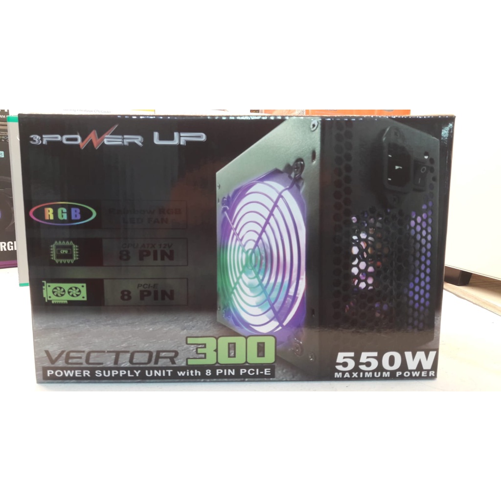 PSU PowerUp 550w Vector 300 RGB With 8 PCI-E Pin Power PowerSupply