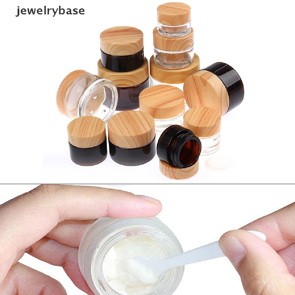 [Base] 1Pc Skin Care Glass Jar Pot Refillable Bottle Cosmetic Container With Wood Grain Boutique