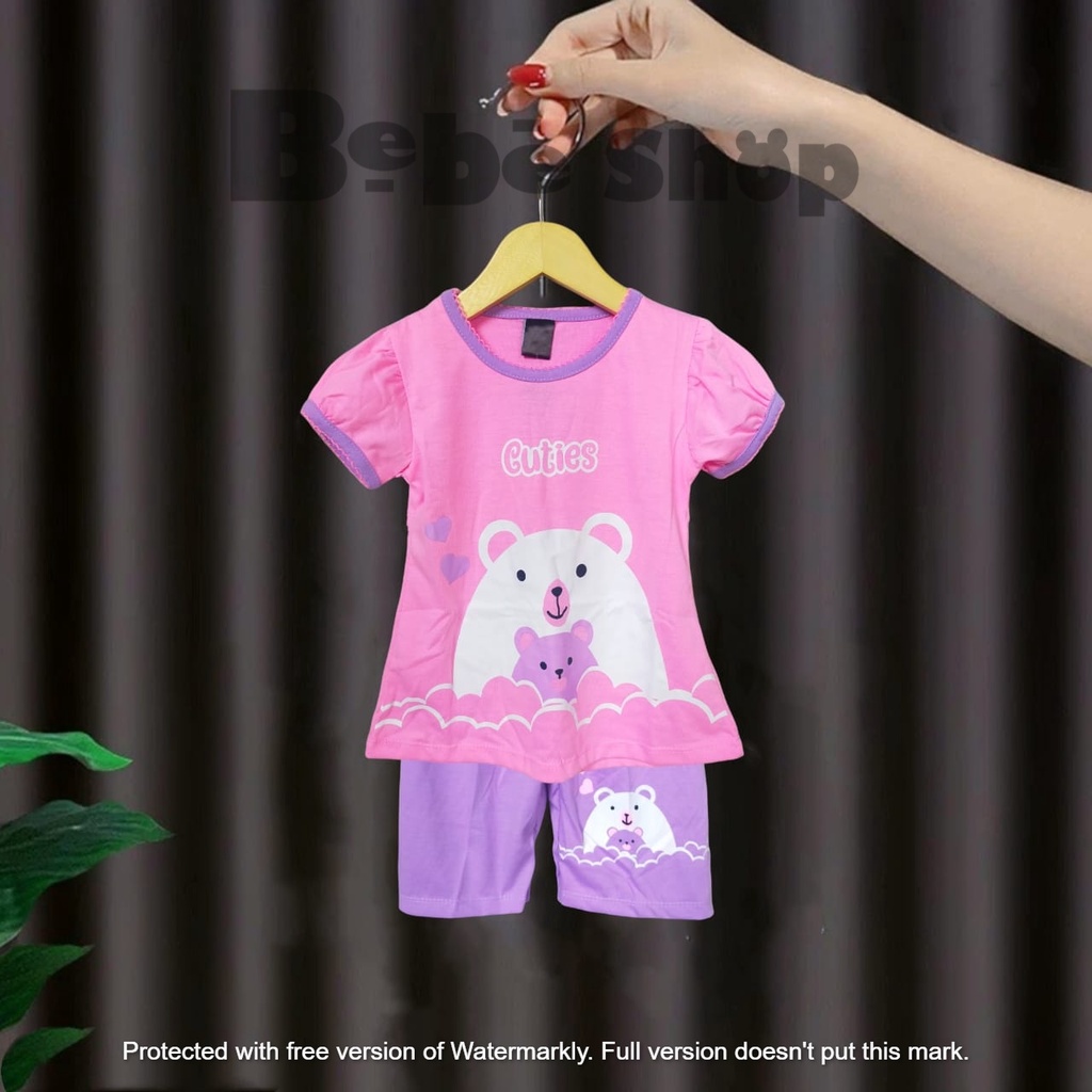 Setelan baju anak cewek karakter bear Cuties  usia  1 sampai 7 Tahun