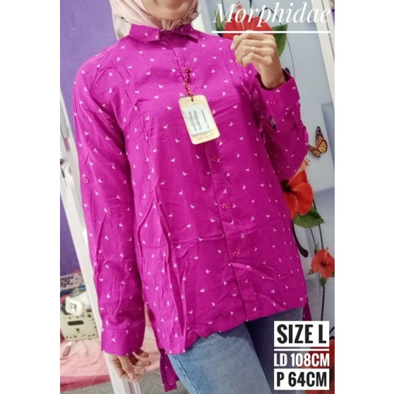Morphidae L blouse wanita atasan branded flower motif remaja perempuan pink lengan panjang branded b