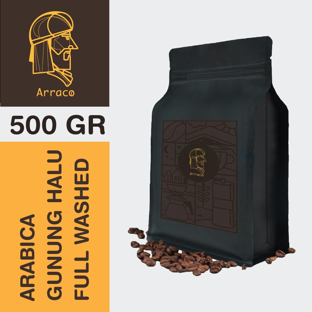 

ARRACO KOPI - Kopi Arabika Gunung Halu Banana Full Washed 500 GR Biji / Bubuk | Medium - Medium to Dark Roasted