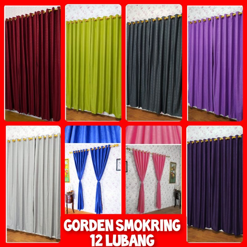 GORDEN PINTU DAN JENDELA SMOKRING 12 LUBANG UKURAN ± 135X220CM POLOS ANEKA WARNA