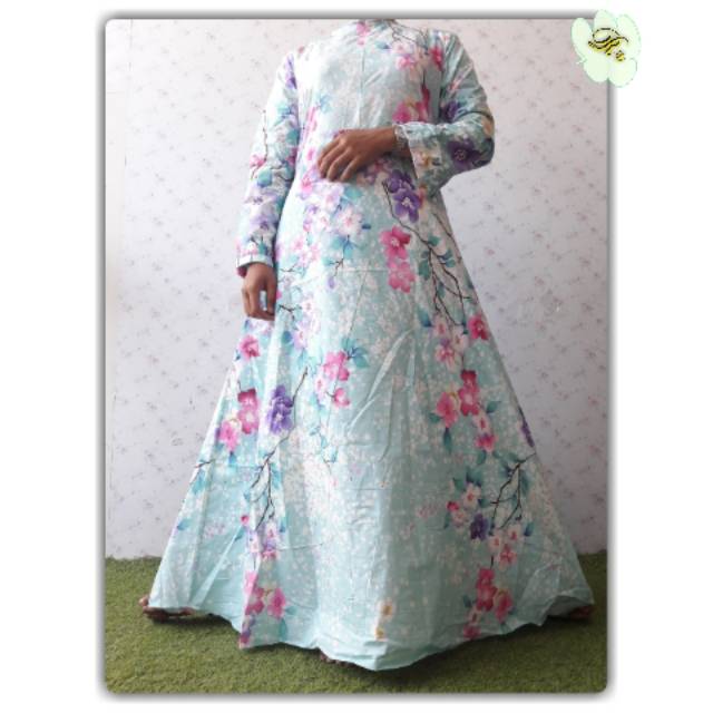GAMIS KATUN PANCA MOTIF BUNGA LENGAN REMPEL
