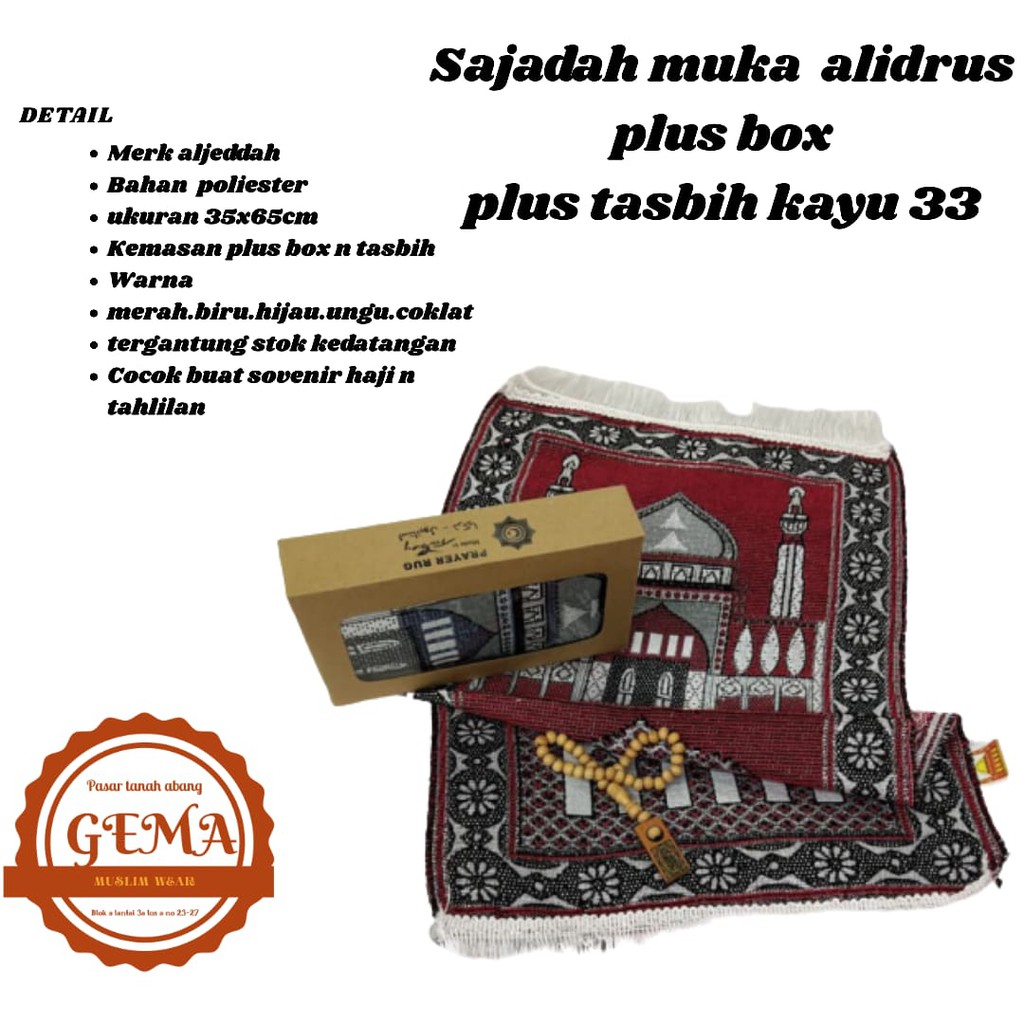 sajadah muka alidrus plus box plus tasbih kayu 33 sovenir