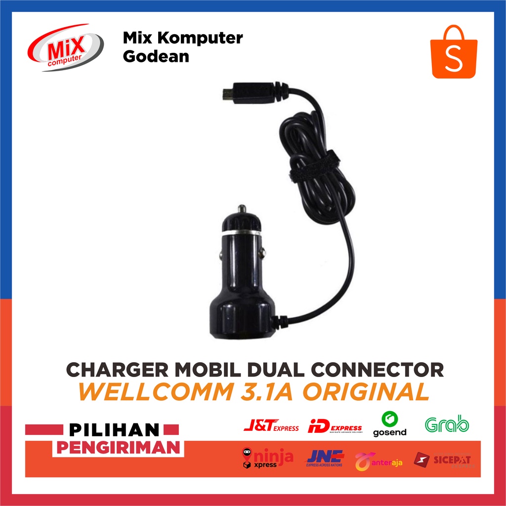 Charger Mobil Wellcomm 3.1A Dual Connector Original Wellcomm