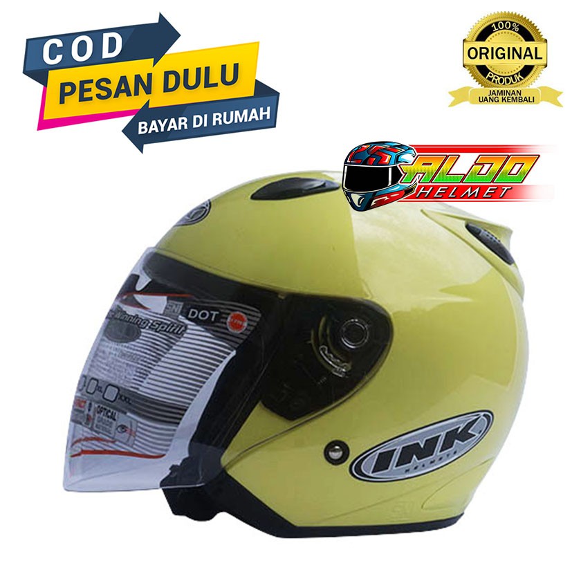 HELM INK CENTRO JET SOLID LIGHT YELLOW HELM TERBARU HELM INK TERLARIS HELM HALF FACE HELM TERMURAH