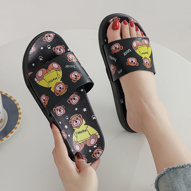 ♥DPS829♥S14 Sandal Slop / Sendal Santai Wanita import motif beruang lucu dan berkualitas Bahan Empuk