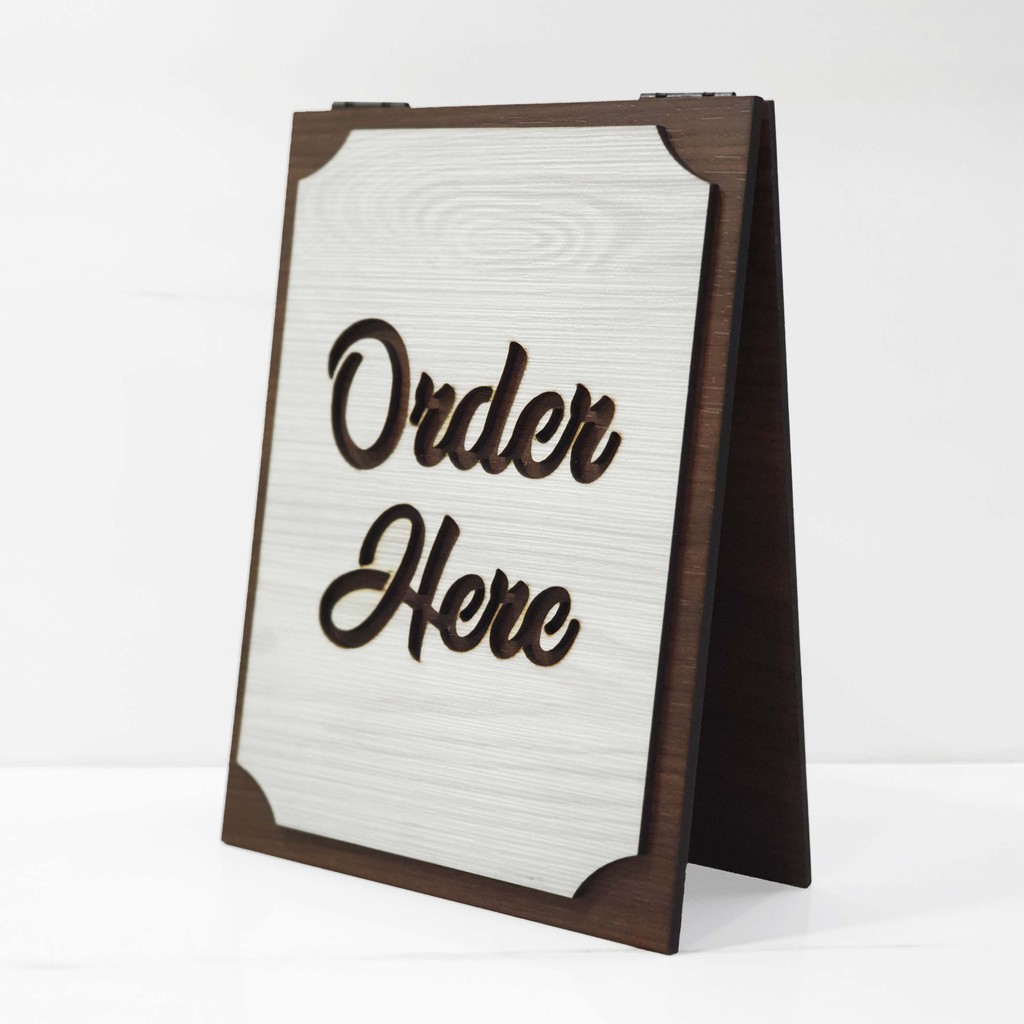 Signage Cafe duduk - ORDER HERE (MEJA) - Standing Sign Meja Counter