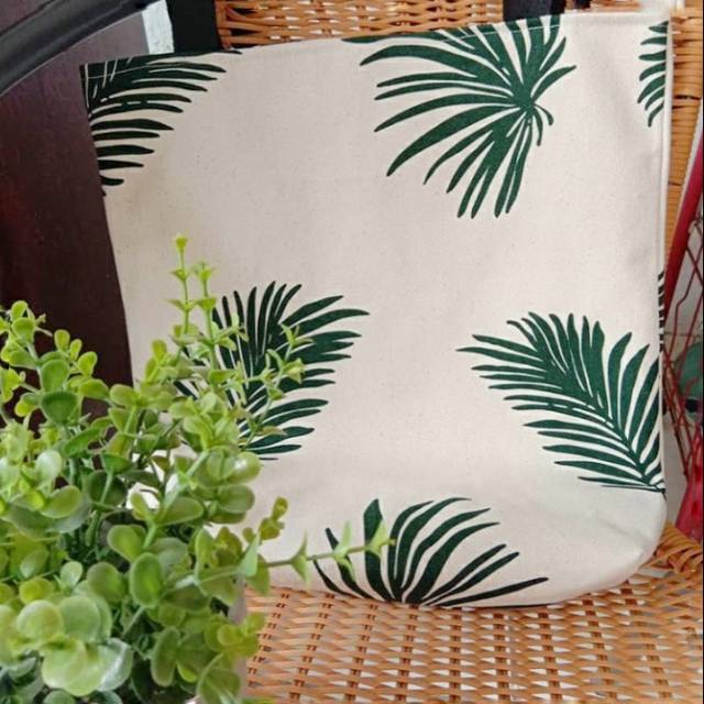 TOTEBAG Webbing Katun - Motif Leaf Palm [by Ranee.id]