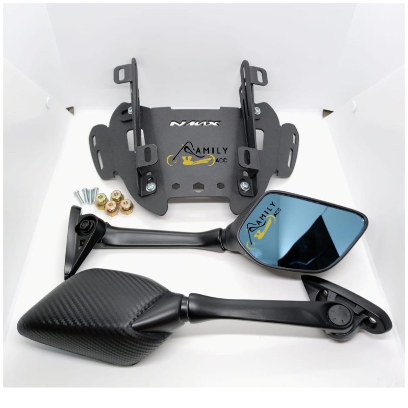 Spion R25 Tangkai Panjang Kaca Biru plus Breket Serpo Windshield Nmax New 2020 dan Nmax Lama 2019