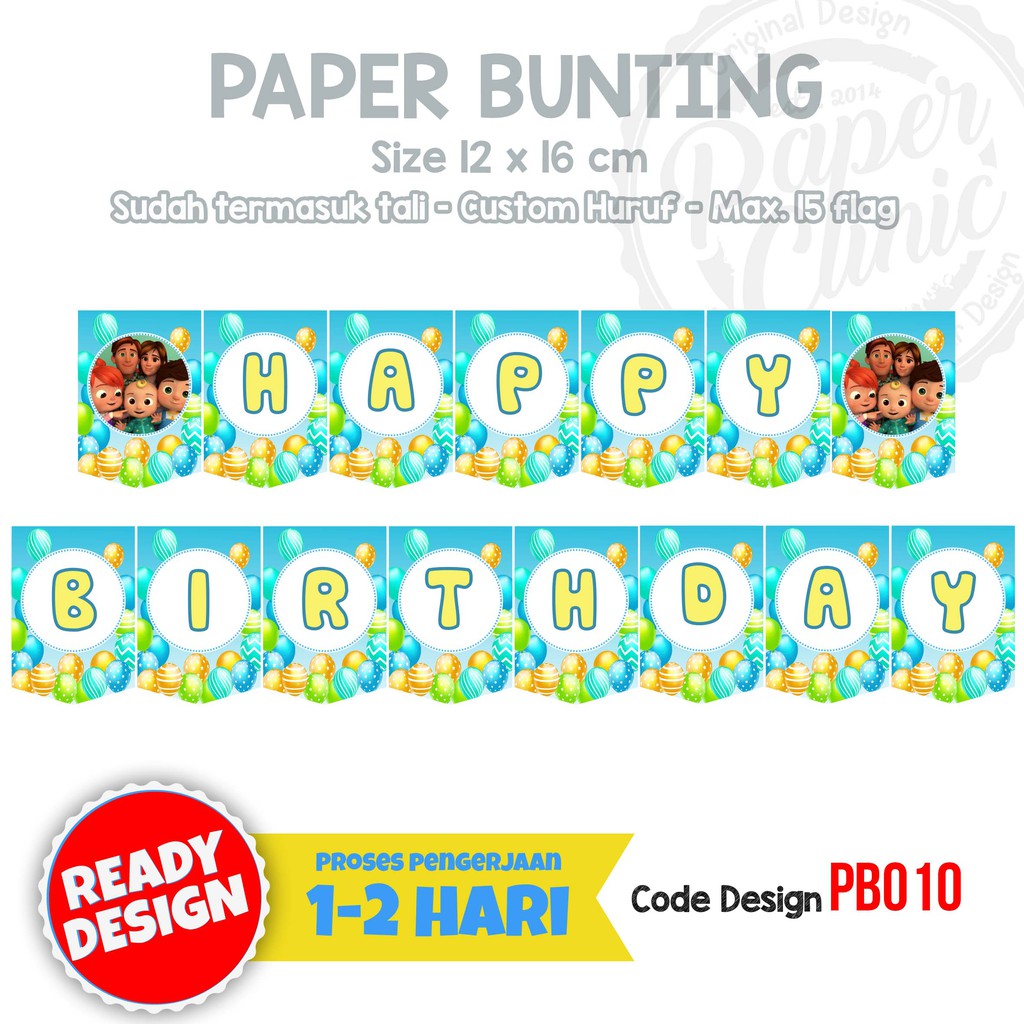 Banner ulangtahun tema cocomelon / bunting flag happy birthday PB010