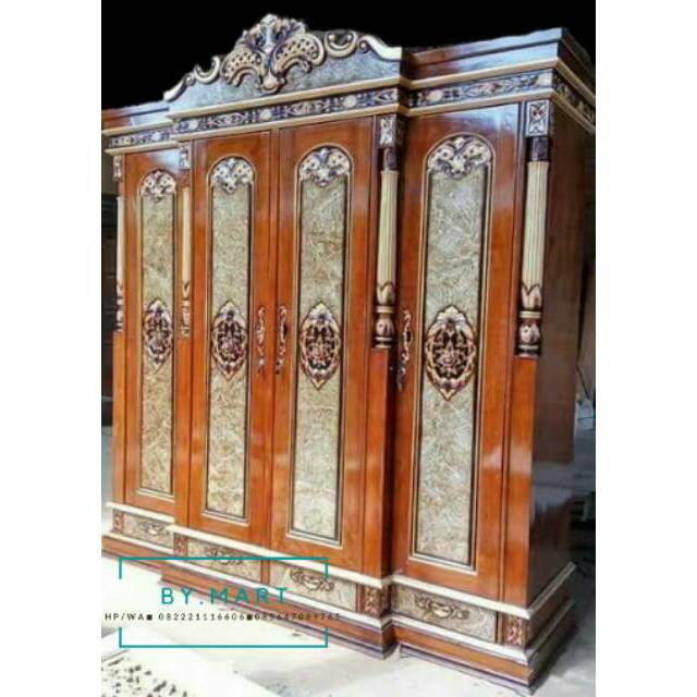 ALMARI LEMARI PAKAIAN UKIR 4 PINTU MEWAH KAYU JATI ASLI / LEMARI BAJU BERKUALITAS