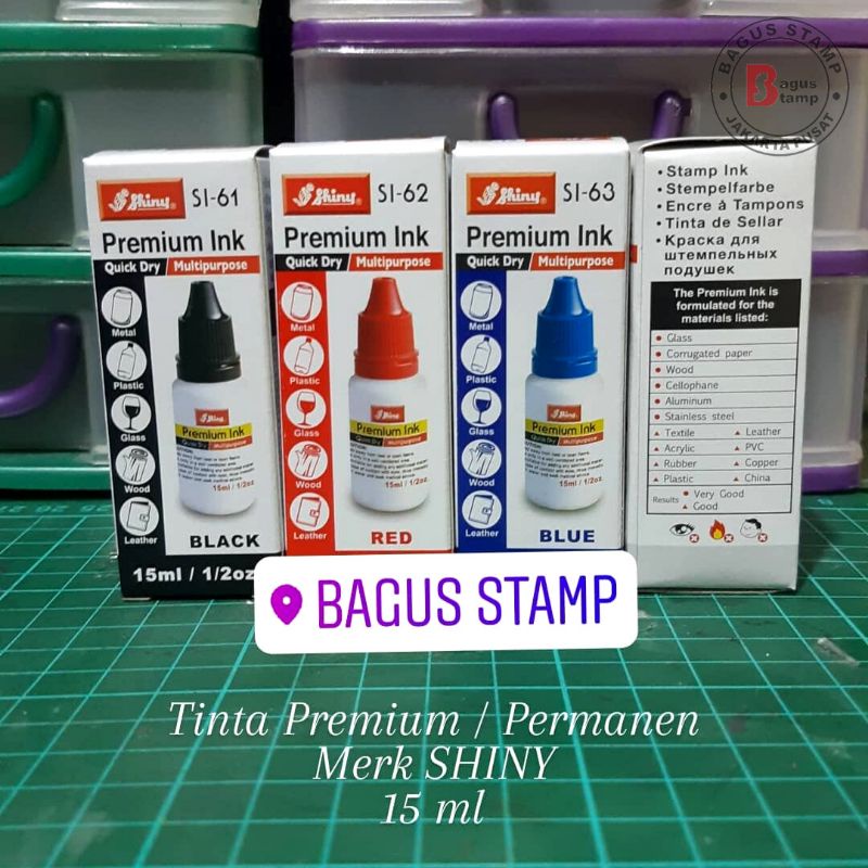 Tinta Stempel Permanent / Premium / plastik kaca kayu besi foil Tahan Air/ Anti Luntur TINTA SHINY [