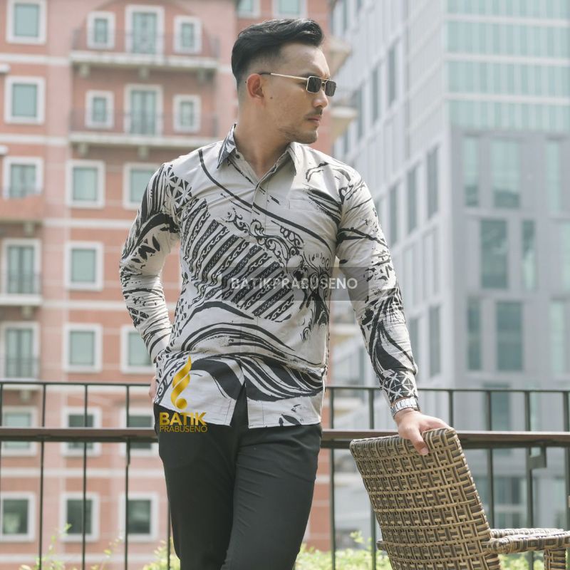 Kemeja Batik Pria Prabuseno Terbaru Motif Kenreka Lengan Panjang Slim Fit Katun Printing Hand Made F