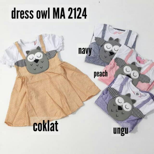 Dress overall owl / Fashion anak bayi perempuan Setelan baju rok susun dress bayi cewek rok bayi