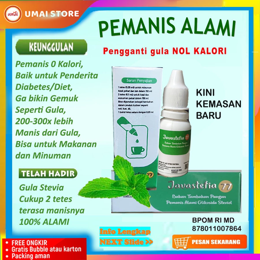 

Javastefia 77 Pemanis Alami Pengganti Gula Diet Keto Diabetes Nol Kalori Extrak Daun Stevia Cair Tetes 15 ml