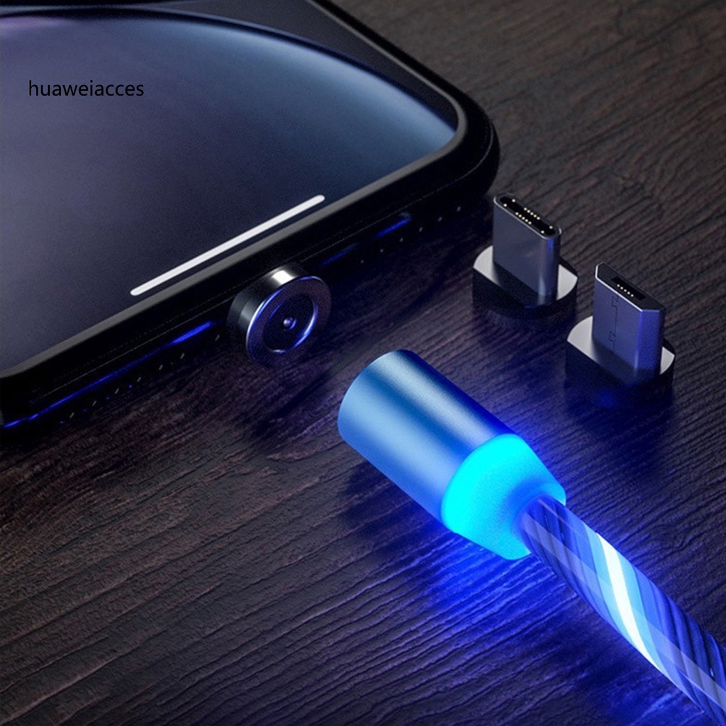 Hua 2A Kabel Charger Micro USB / Tipe C / 8pin Dengan Lampu LED Mengalir Magnetik Untuk Handphone