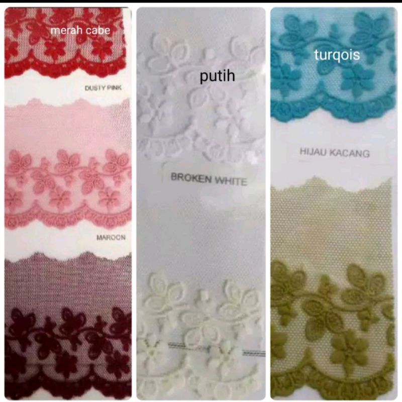 Renda tile tule thile CR02 bahan halus dijual per yard untuk gamis hijab mukena