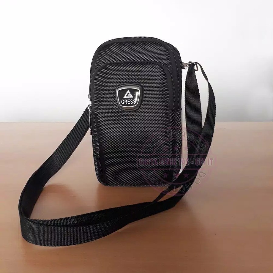 Tas Selempang Hp Pria Cowok Mini Kanvas Distro Keren Terbaru Gress Hitam