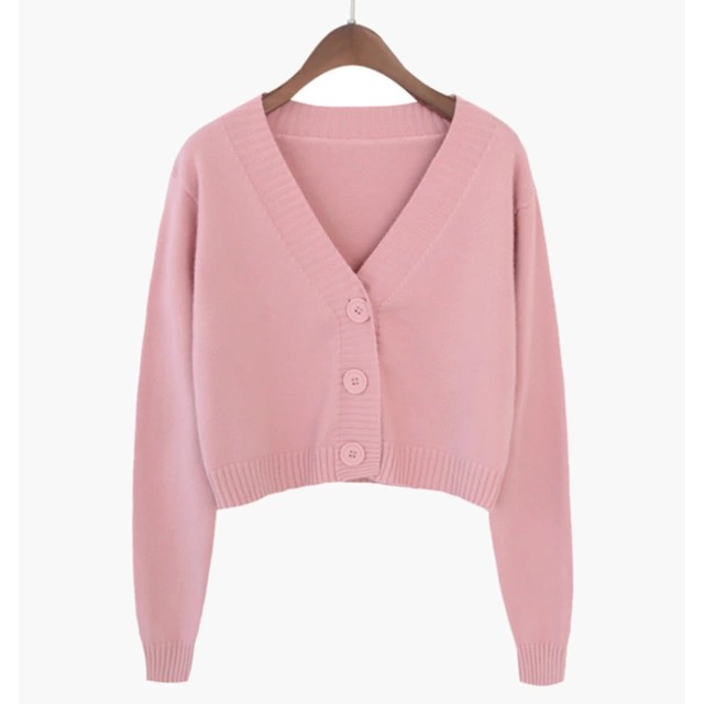Bailey / Bianca Crop Cardi - Kardigan  Rajut Kombinasi Kancing-Dusty Pink
