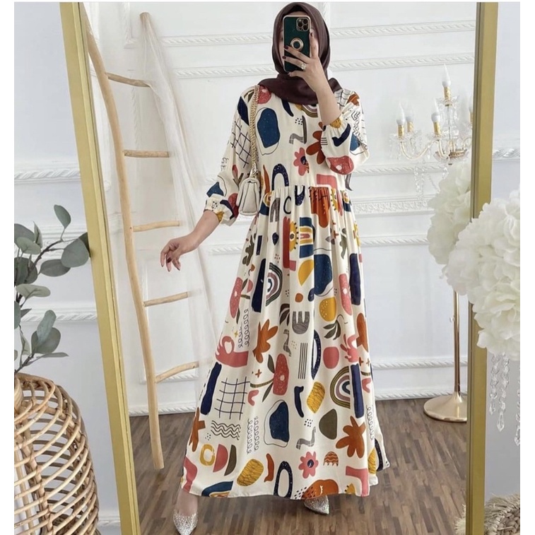 MONA DRESS / GAMIS RAYON MOTIF KEKINIAN / GAMIS JUMBO BUSUI / DRESS RAYON BUSUI / DRESS MUSLIM / BUS