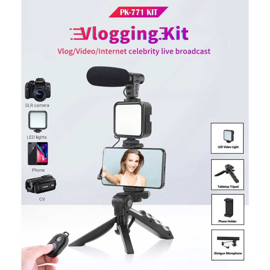 Vlogging Kit 6 in 1 With Tripod Lightning Mic Remote PK-771