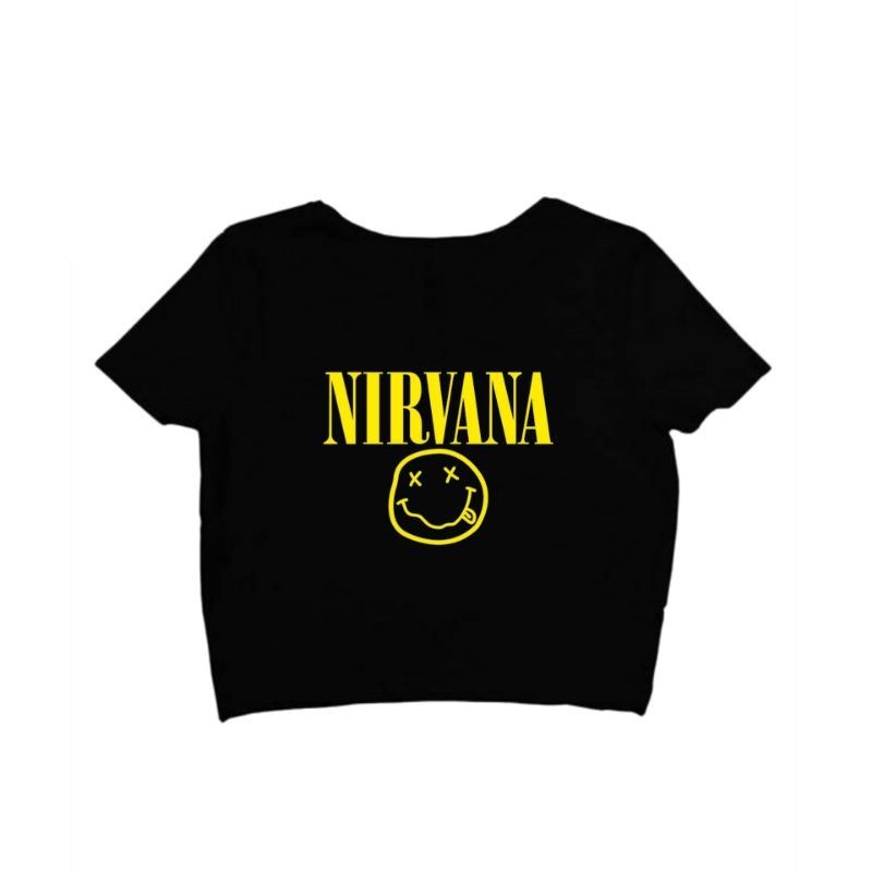 (S - XXXL 3XL) Kaos Crop Top Tee CropTop Korean Style ACDC NIRVANA Oversize Big Size Street Style