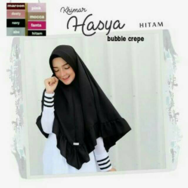 Khimar HASYA jilbab kerudung hijab instan simpel pet antem polos rempel bahan bubble crepe