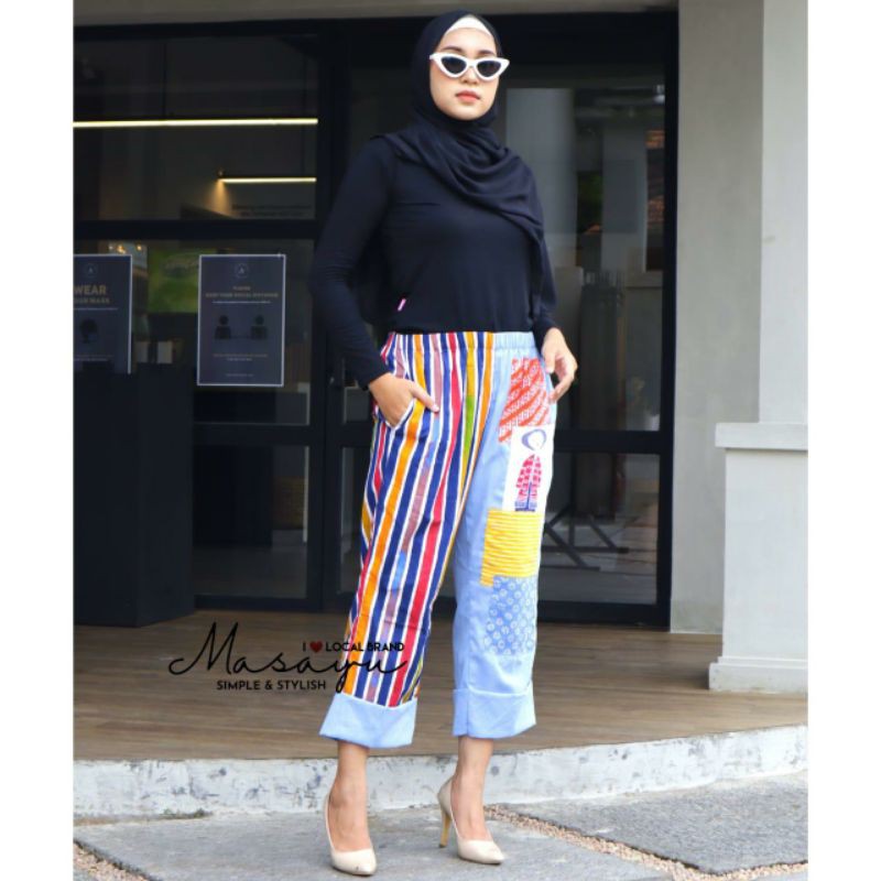Celana batik jeans motif Simbok Masayu Ori| Batik jeans pant