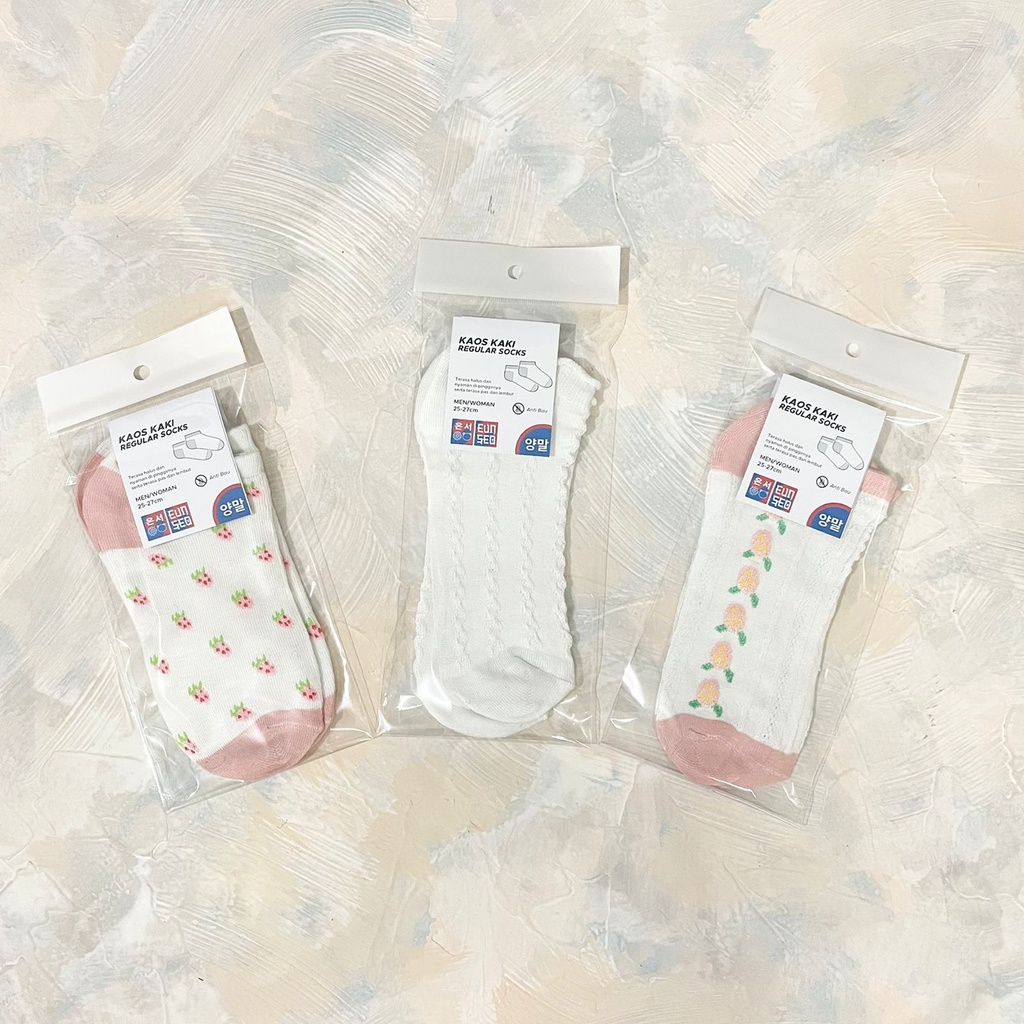 EUNSEO Kaos Kaki Mata Kaki Wanita - Fashion Korea Motif Putih Pink Soft Premium