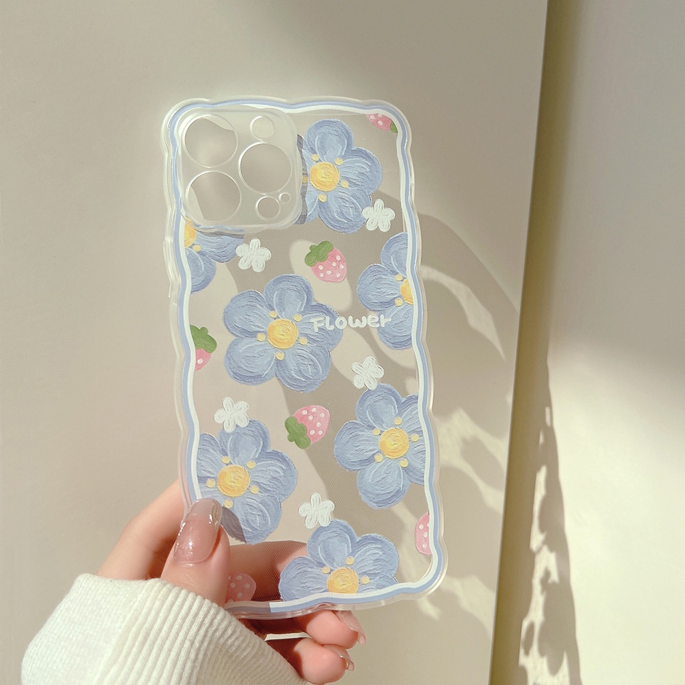 Case Motif Print Bunga Dan Strawberry Untuk iPhone 6 / 6plus / 6s / 6splus / 7 / 7plus / 8 / 8plus / x / xr / xs / 11 / 11promax / 12pro / 13plus