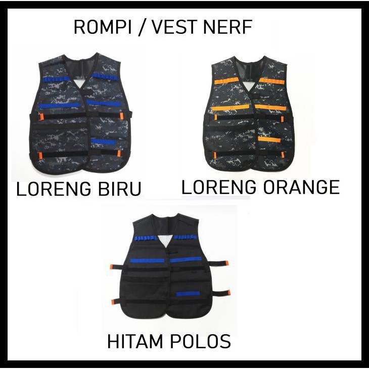 Rompi Nerf Anak Kids Elite Tactical Vest Tempat Peluru Clip Dart - Hitam Polos