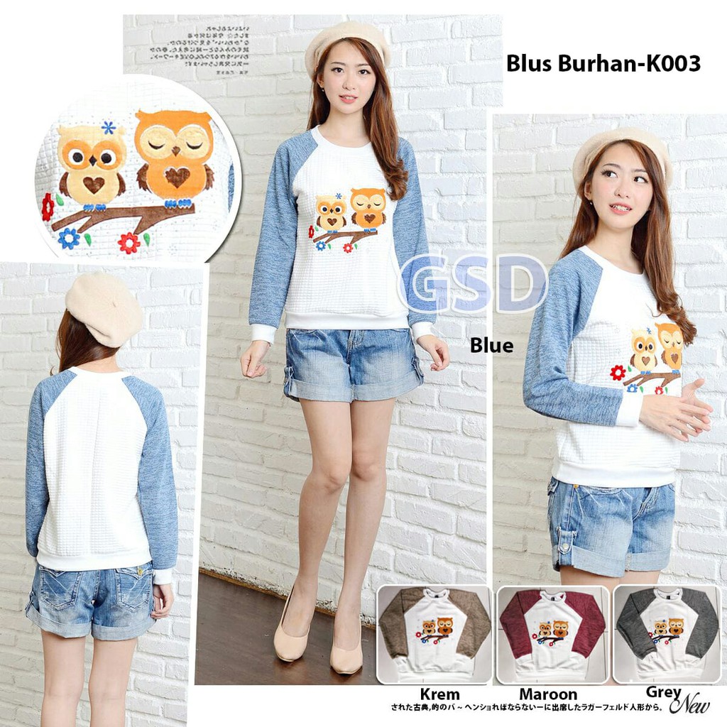 Blus burhan-K003/atasan kaos/blus lengan panjang/atasan wanita/blus wanita/jual blouse cewek