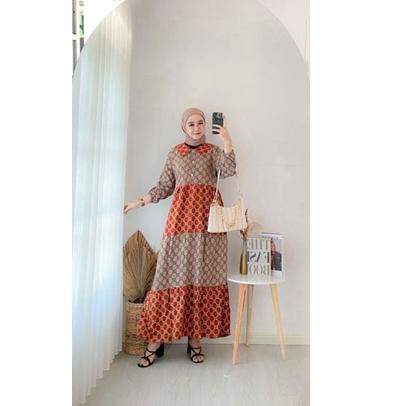Paling Diminati.. Daster Andin Midi Dress Best Seller Combi Gucci Busui Rayon Super Grade A Ori