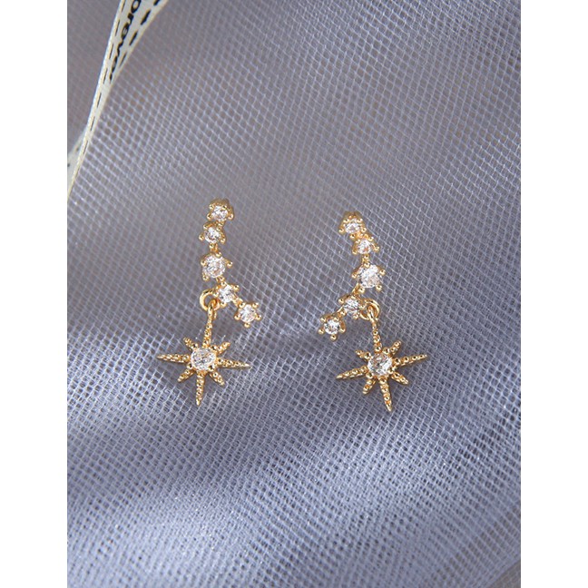 LRC Anting Tusuk Fashion Golden Geometric Zircon Earrings D84676