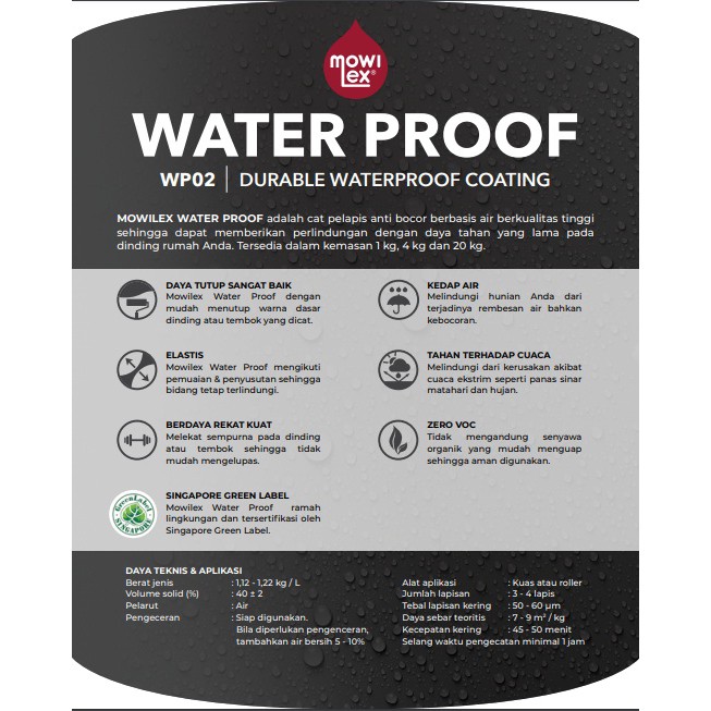 MOWILEX Waterproof Coating Exterior 1 KG (Cat Elastis Anti Bocor)