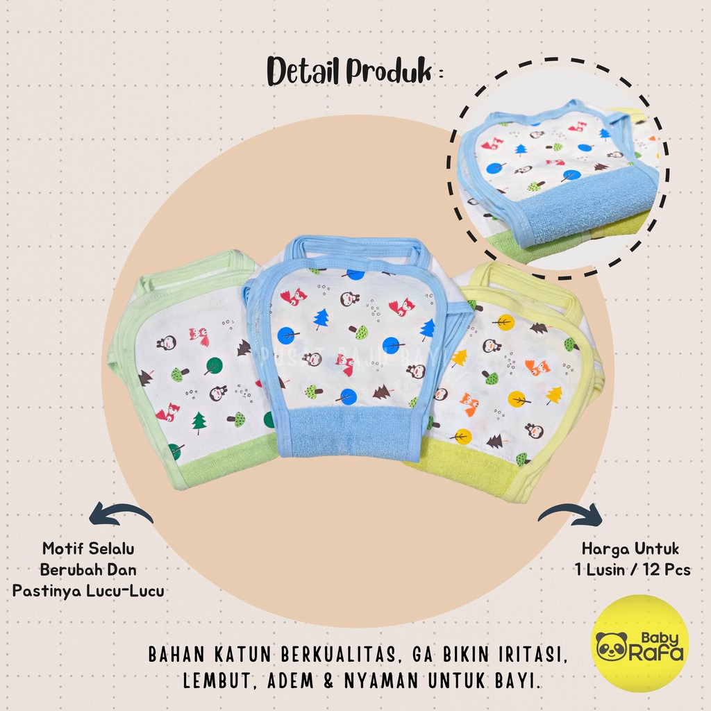 12 pcs Popok Bayi Motif Sambung Handuk Kualitas Lembut